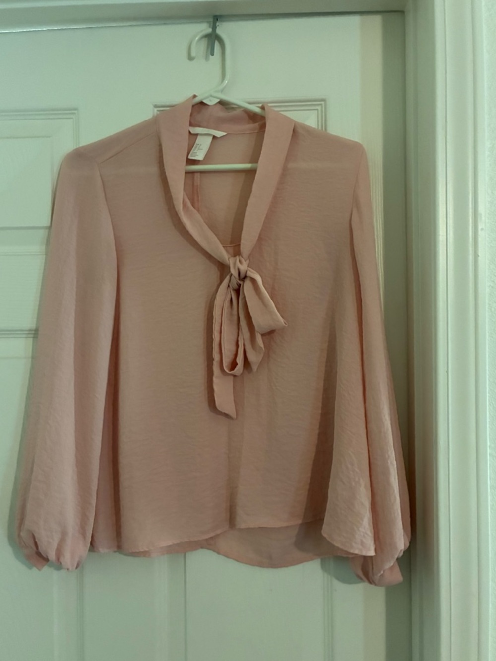 H&M Light Pink Tie-Neck Long Sleeve Blouse